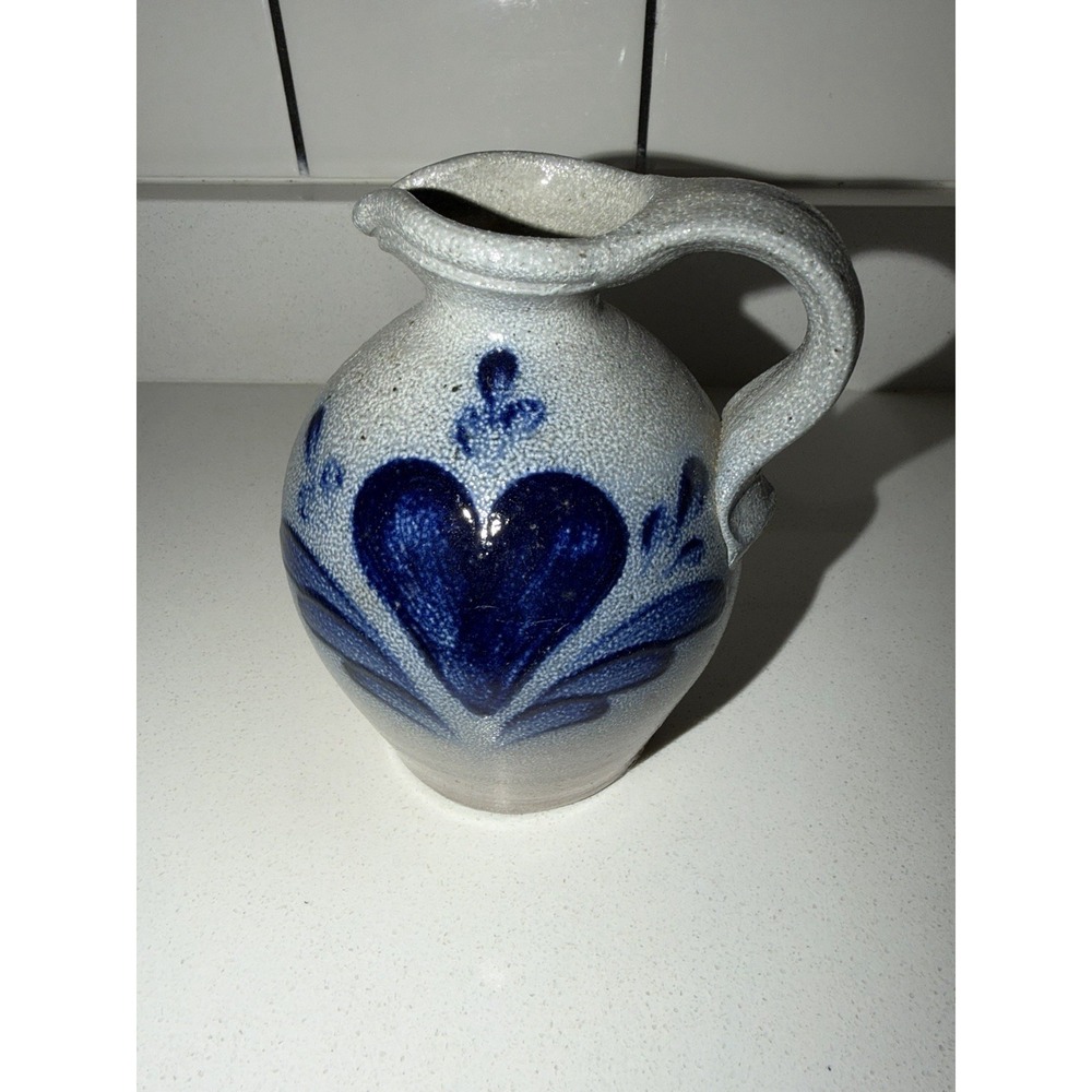Vintage 1987 ROWE POTTERY WORKS 1 qt MILK or WATER PITCHER salt-glazed 6" HEART